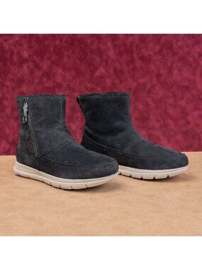 Sorel Women Explorer Zip Black Suede Waterproof Ankle Winter Boots sz 9.5